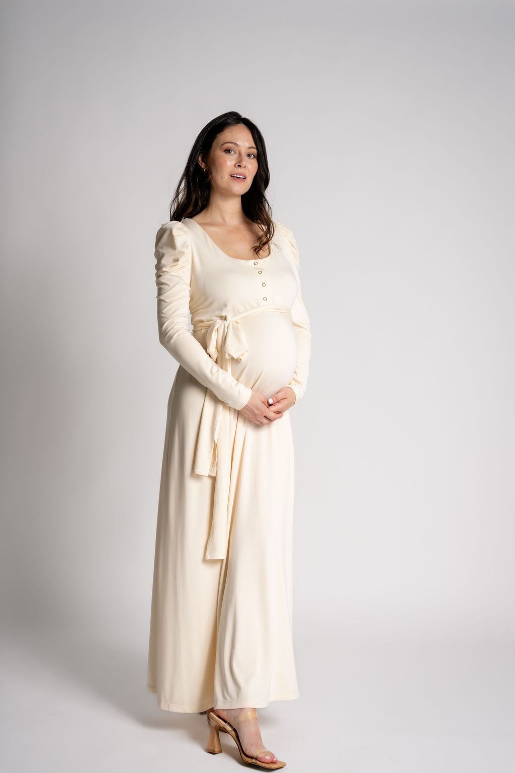Cream Tie Waist Long-Sleeved Maternity Maxi Dress Cream Tie Waist Long-Sleeved Maternity Maxi Dress — Maternity Dresses 2027