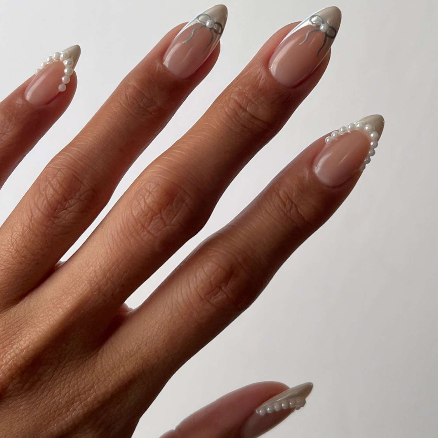 Pearl and Silver Swirl Almond French Pearl and Silver Swirl Almond French — Wedding Guest Nails 2027