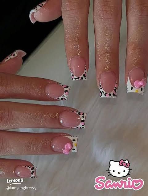 Leopard French Tips with Hello Kitty Accents Leopard French Tips with Hello Kitty Accents — French Hello Kitty Nails 2027