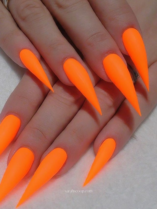 Matte Neon Orange Stiletto Statement Matte Neon Orange Stiletto Statement — Neon Stiletto Nails 2027