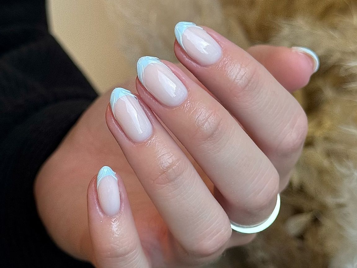Light Blue Accent French Tip Almonds — Almond Nails 2027