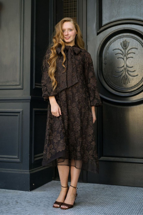 Intricate Lace Detail: The Dark Brown Midi Dress for Evenings Intricate Lace Detail: The Dark Brown Midi Dress for Evenings — Modest Outfits 2027
