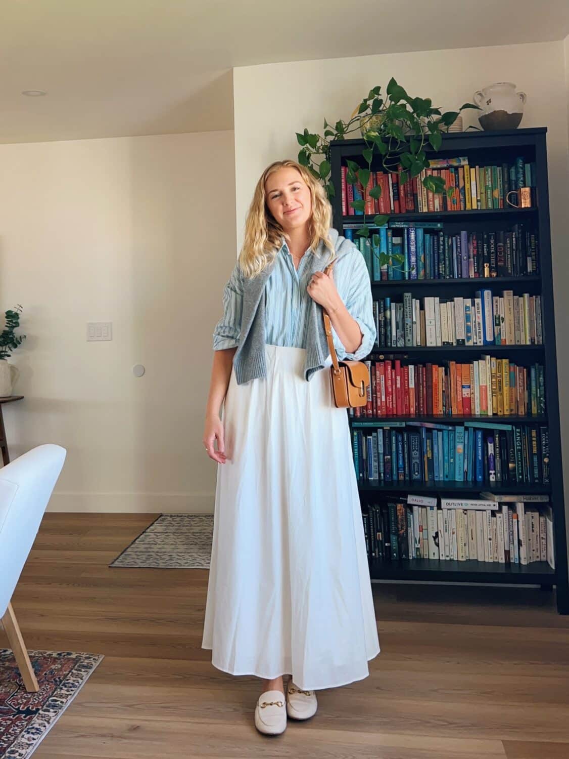 Striped Shirt and Tiered Skirt with Loafers — Tiered Skirt Outfits 2027