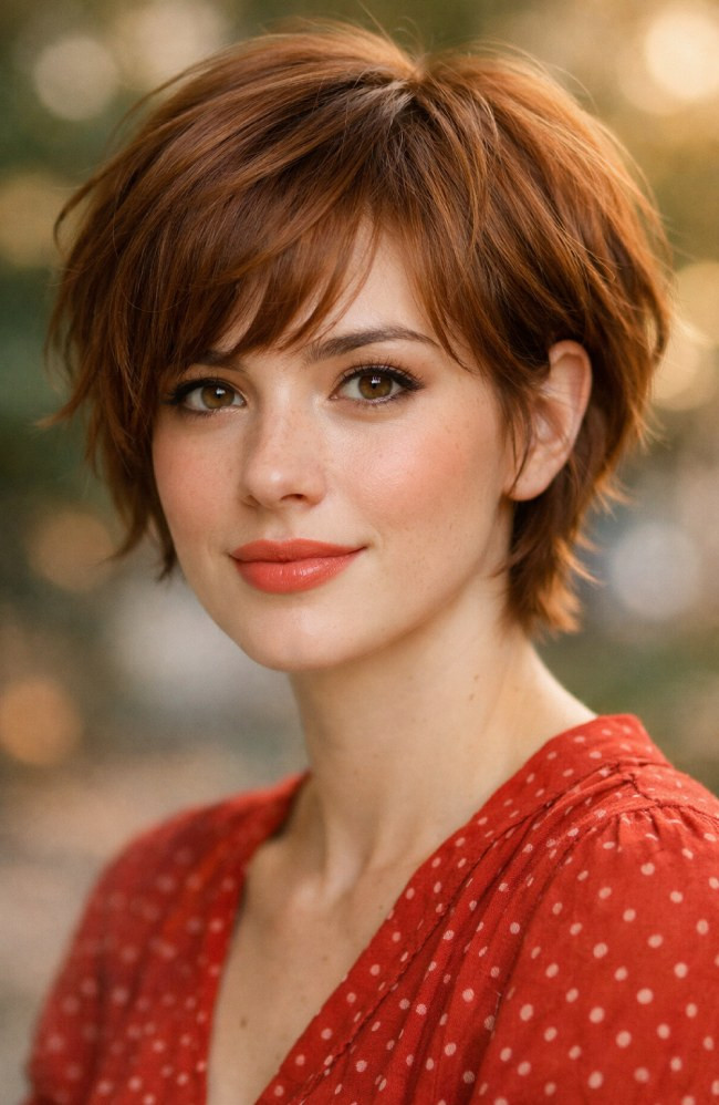 Tousled Auburn Wavy Pixie Tousled Auburn Wavy Pixie — Side Swept Pixie 2027