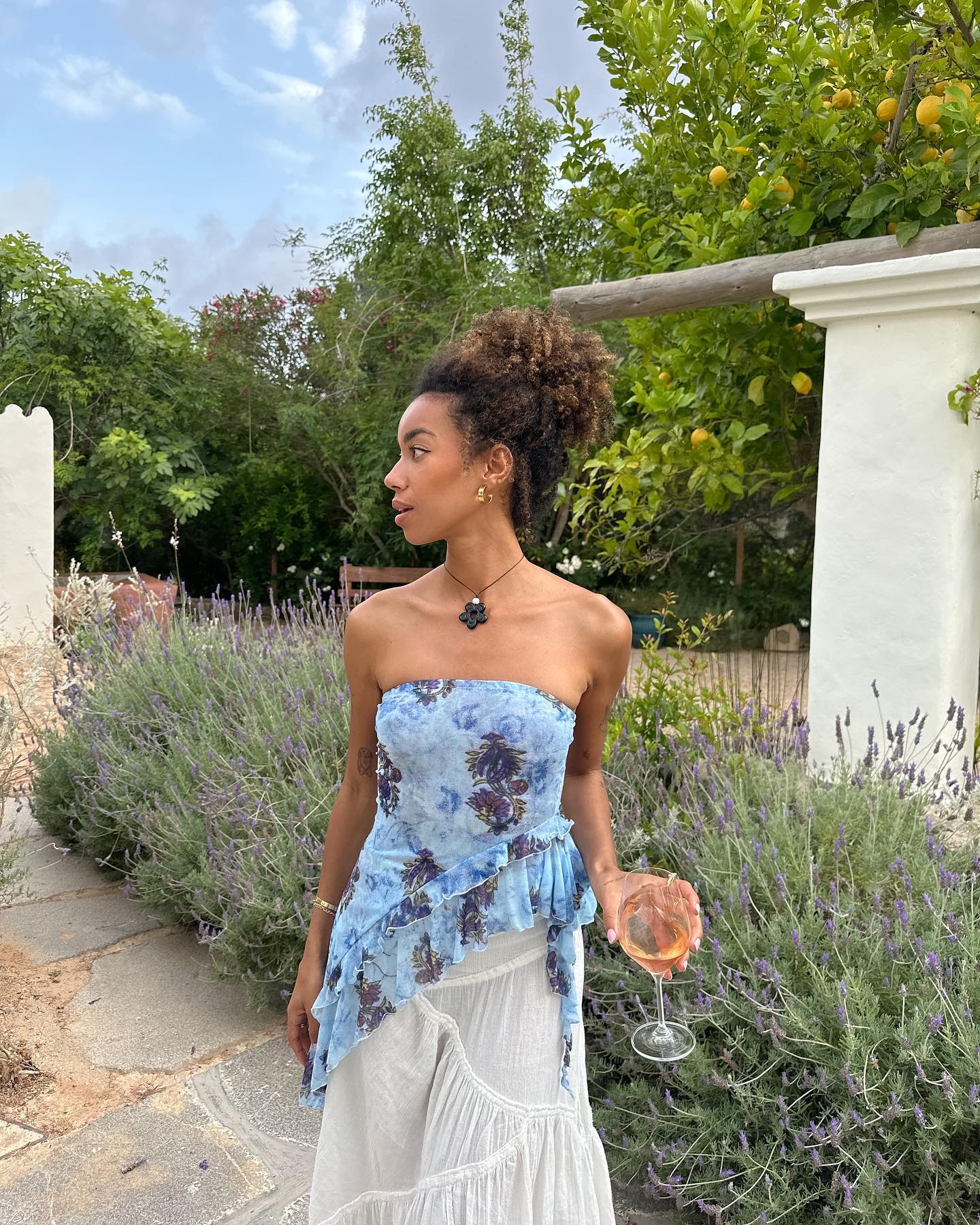 Summer Evening Breeze: Floral Strapless Top and Tiered Skirt Summer Evening Breeze: Floral Strapless Top and Tiered Skirt — Europe Outfits 2027