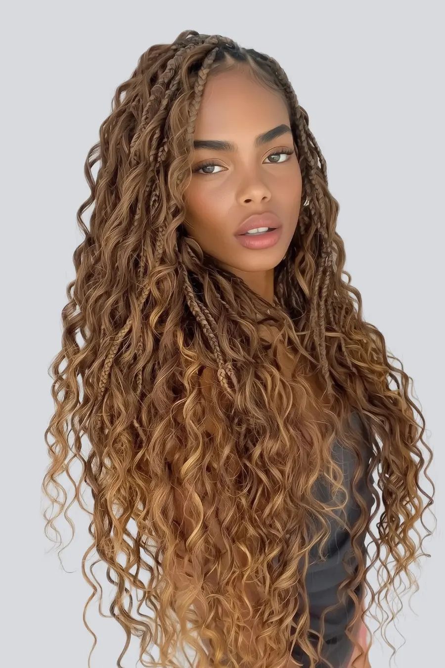 Medium Brown With Lighter Highlights Medium Brown With Lighter Highlights — Boho Knotless Braids 2027