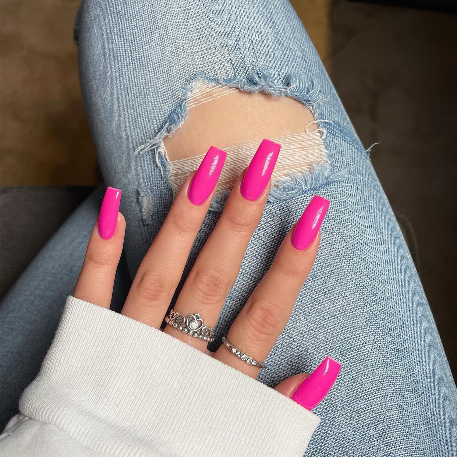 Long Square Matte Hot Pink Nails Long Square Matte Hot Pink Nails — Long Spring Nails 2027