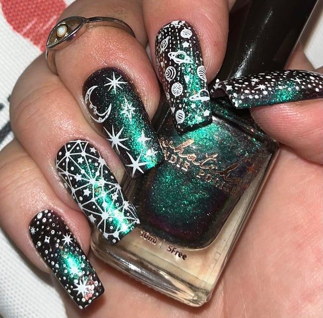 Clean Stamping Even Polish Application Visual Idea — Moon and Stars Nails 2027