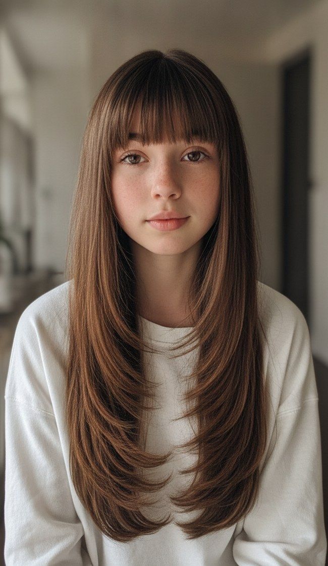 Medium Brown Long Layers With Full Fringe — Haircuts 2027 for Teenage Girls