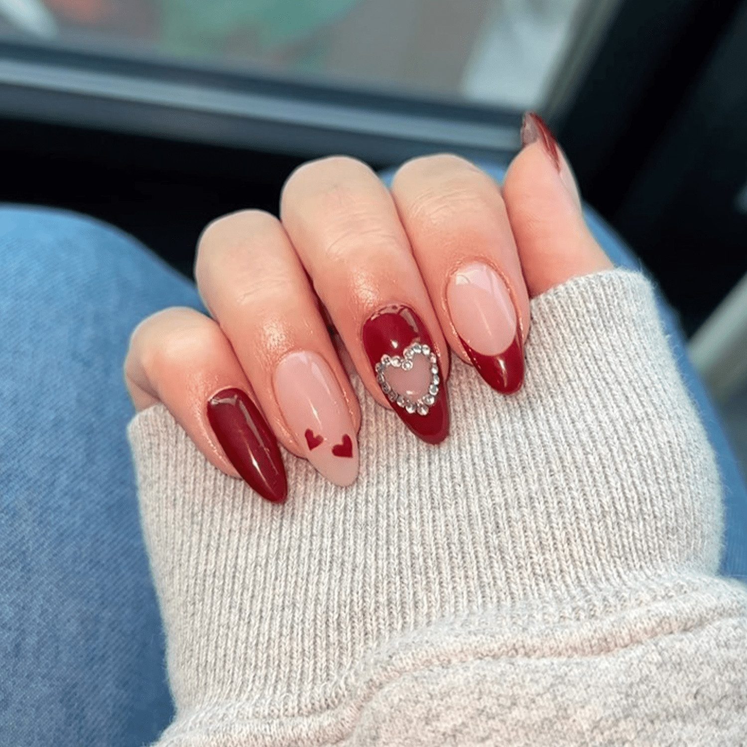 Dark Red French Tip Medium Almond Nails — Showcasing The Clean Lines Of The Design Dark Red French Tip Medium Almond Nails — Showcasing The Clean Lines Of The Design — Dark Red Nails 2027