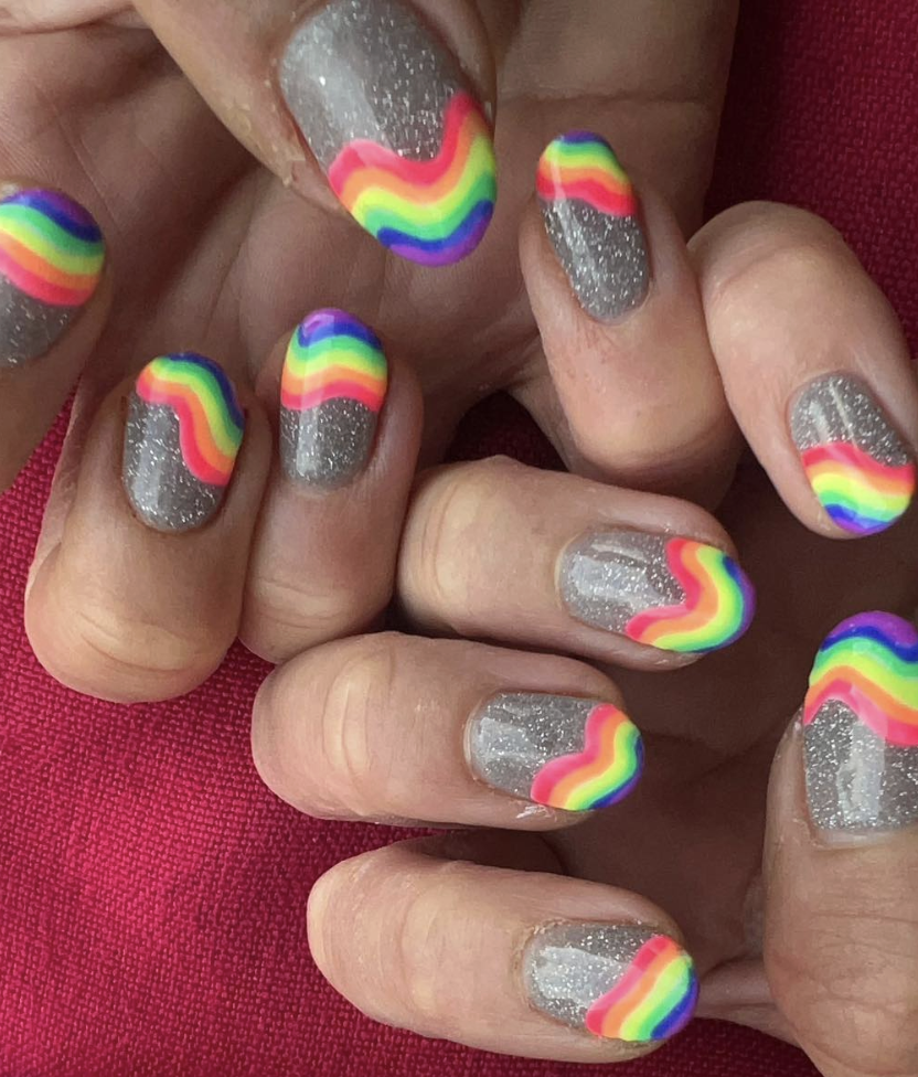 Rainbow Smile Line on Glitter Base Rainbow Smile Line on Glitter Base — Rainbow Nails 2027