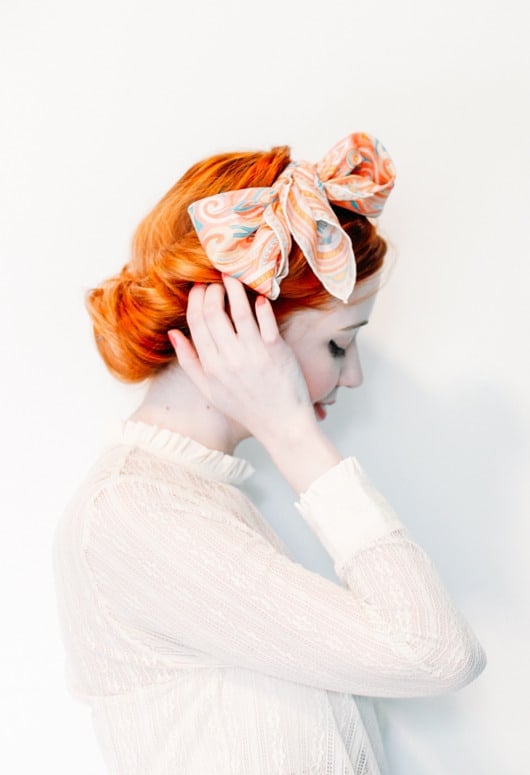 Elegant Red Updo With Large Scarf Bow Elegant Red Updo With Large Scarf Bow — Scarf Hairstyles 2027