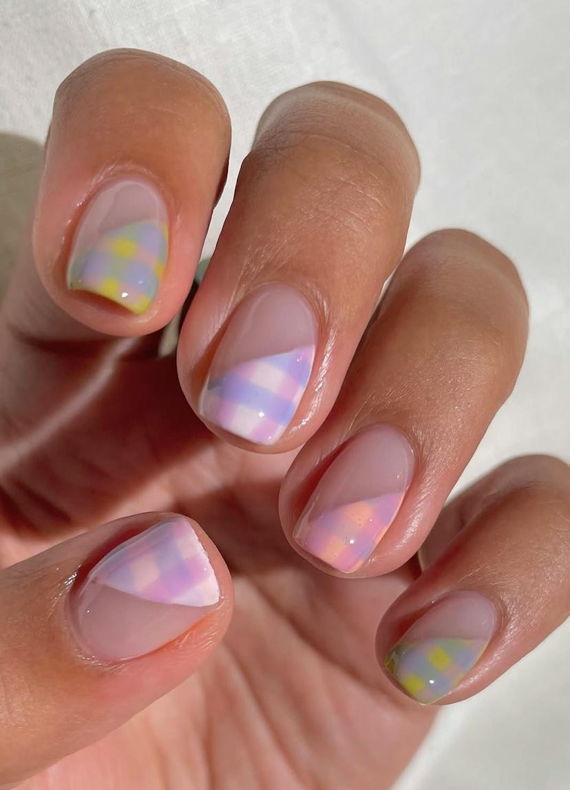Pastel Lunula Checkered Sheer Nude Nails Pastel Lunula Checkered Sheer Nude Nails — Rainbow Checkered Nails 2027