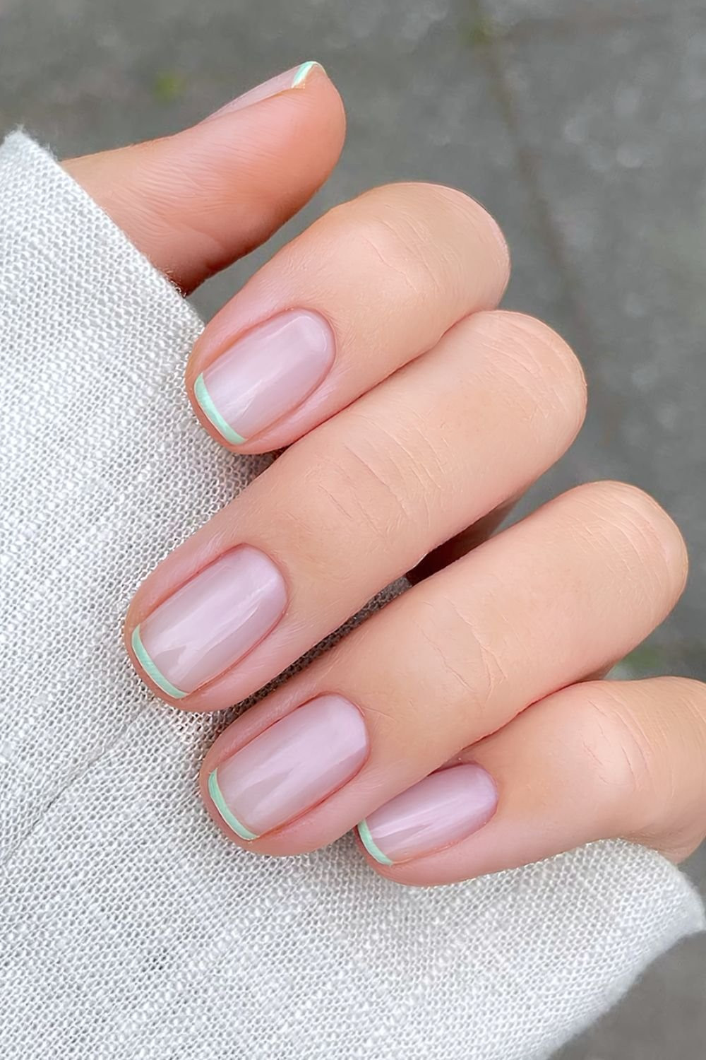 Mint Green Micro French on Pinkish Nude Mint Green Micro French on Pinkish Nude — Short Micro French Tip Nails 2027