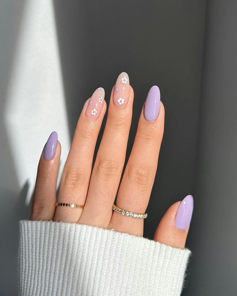Sheer Nude Base with Lavender Accents and Florals Sheer Nude Base with Lavender Accents and Florals — Lavender Ombre Nails 2027