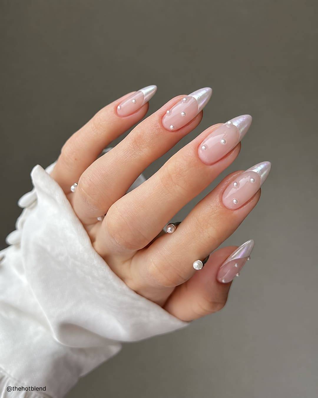Pearl Embellished French Almond Nails Pearl Embellished French Almond Nails — Pastel Almond Nails 2027