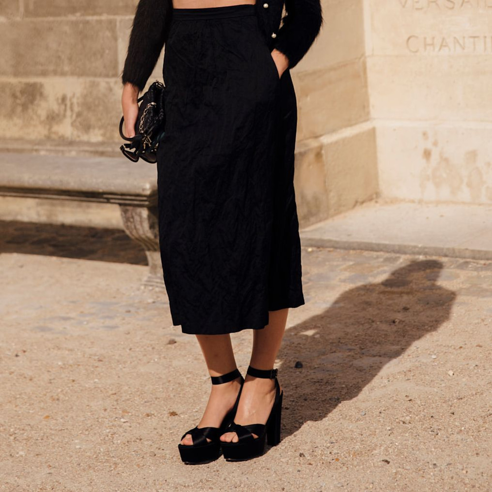 Monochromatic Chic: All-Black Evening Look Monochromatic Chic: All-Black Evening Look — Platform Heels Outfits 2027