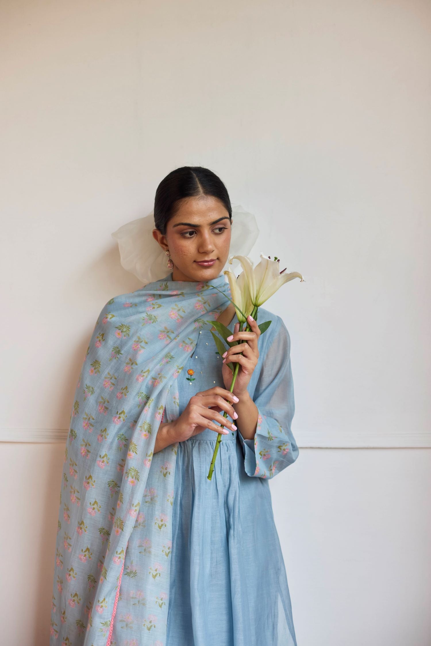 Powder Blue Dress with Floral Print Dupatta for Daytime Powder Blue Dress with Floral Print Dupatta for Daytime — Powder Blue Outfits 2027