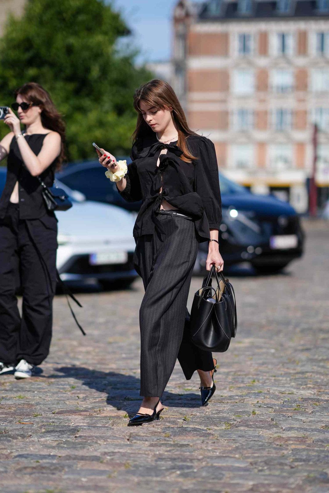 Polished Contrast: Bow Blouse with Pinstripe Trousers — Cocktail Bar Outfits 2027