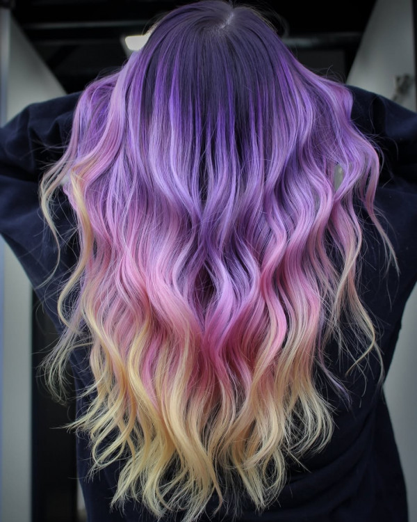 Purple to Pink to Blonde Ombre Purple to Pink to Blonde Ombre — Blonde 2027 with Purple Hair