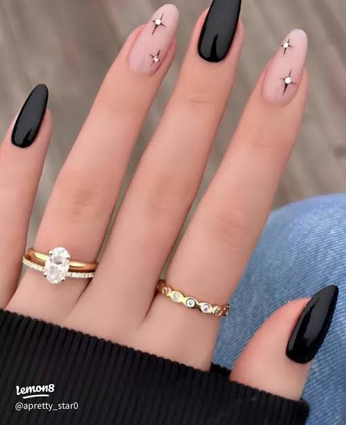 Black Tip Stilettos with Star Rhinestones Black Tip Stilettos with Star Rhinestones — Nails 2027 for Black Dress