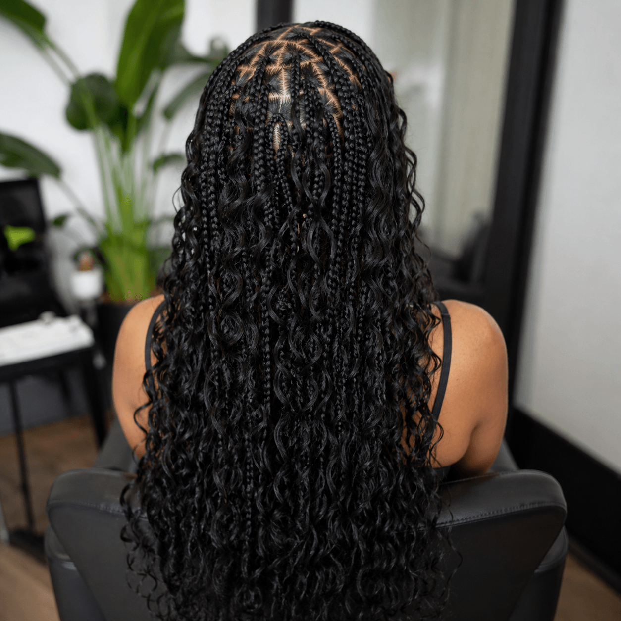 Mid-Back Black Braids with Curly Tendrils Mid-Back Black Braids with Curly Tendrils — Bora Bora Braids 2027