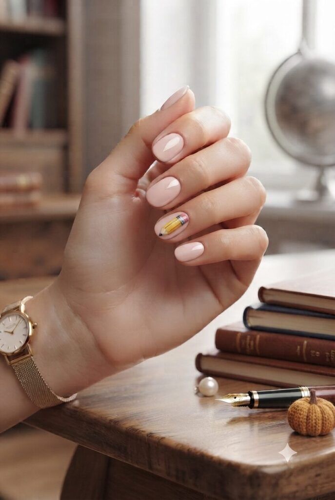 Sheer Pink with Pencil Accent Sheer Pink with Pencil Accent — Teacher Nails 2027