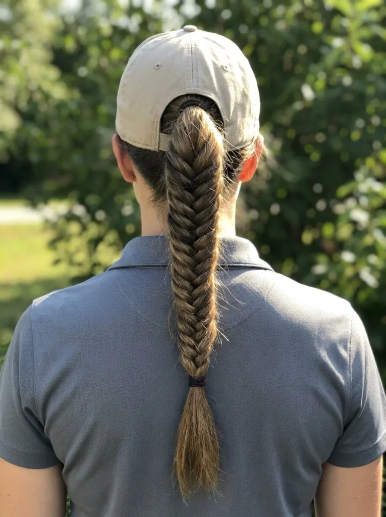 Medium Brown Fishtail Braid With Cap — Golf Hairstyles 2027