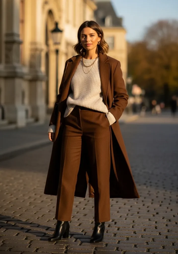 Monochromatic Brown Wool Suit: Sleek City Style — Earth Tone Outfits 2027