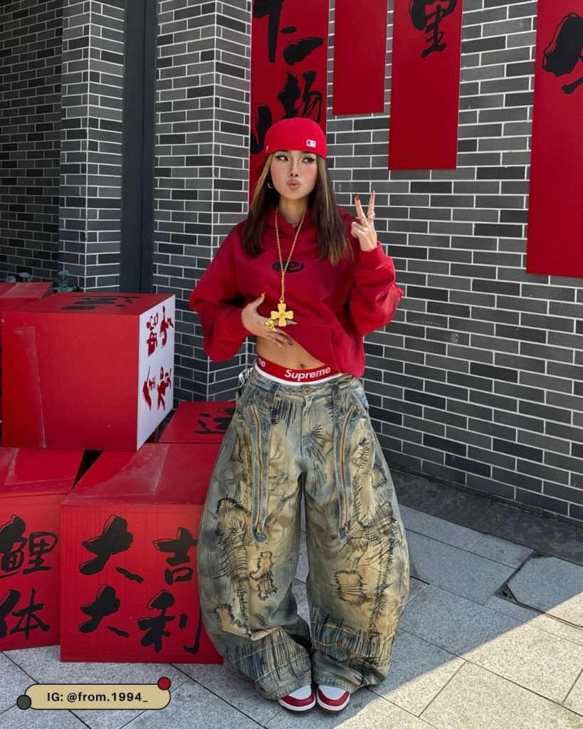Bold Red: Hoodie and Distressed Denim Bold Red: Hoodie and Distressed Denim — Streetwear Outfits 2027