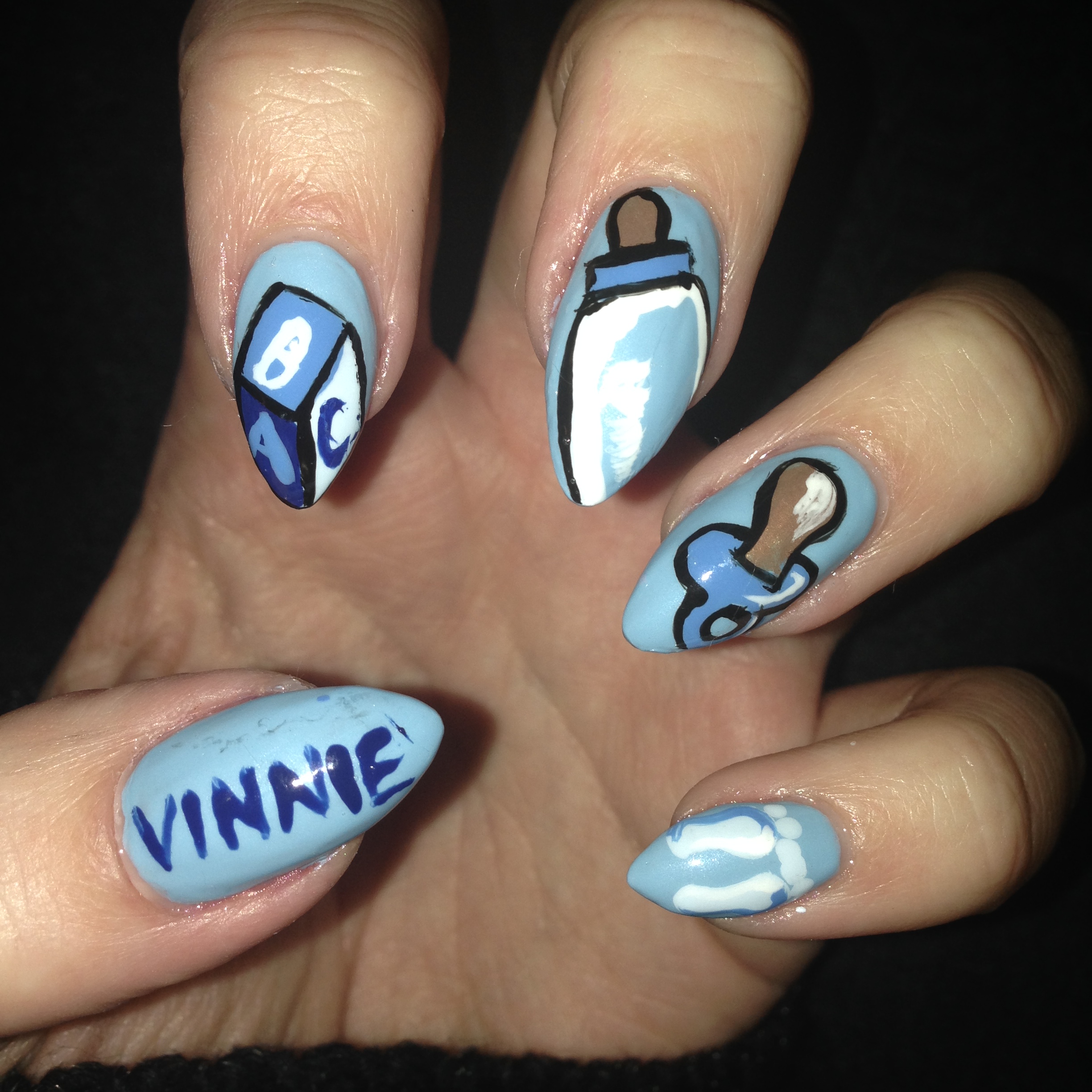 Light Blue Hand-Painted Baby Icons — Baby Shower Nails 2027