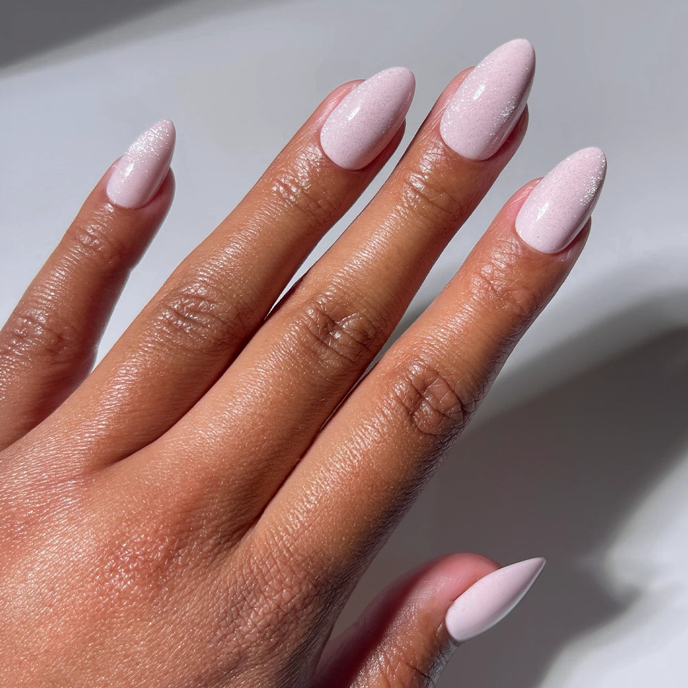 Subtle Shimmer Pale Pink Almonds — Almond Nails 2027