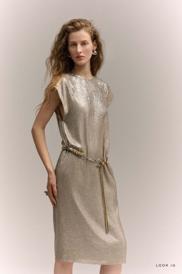 Elegant Day Event: Metallic Knit Midi Dress — Metallic Outfits 2027