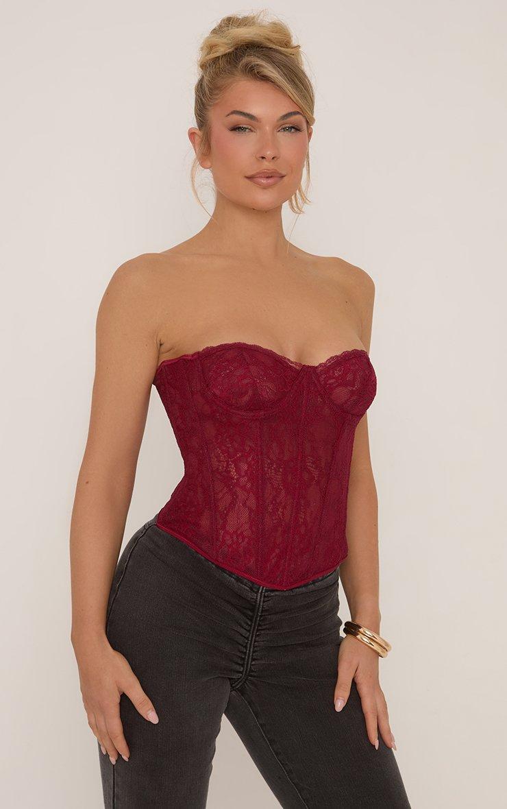 Burgundy Lace Corset with Ruched Jeans and Gold Bracelet Burgundy Lace Corset with Ruched Jeans and Gold Bracelet — Lace Corset Top Outfits 2027