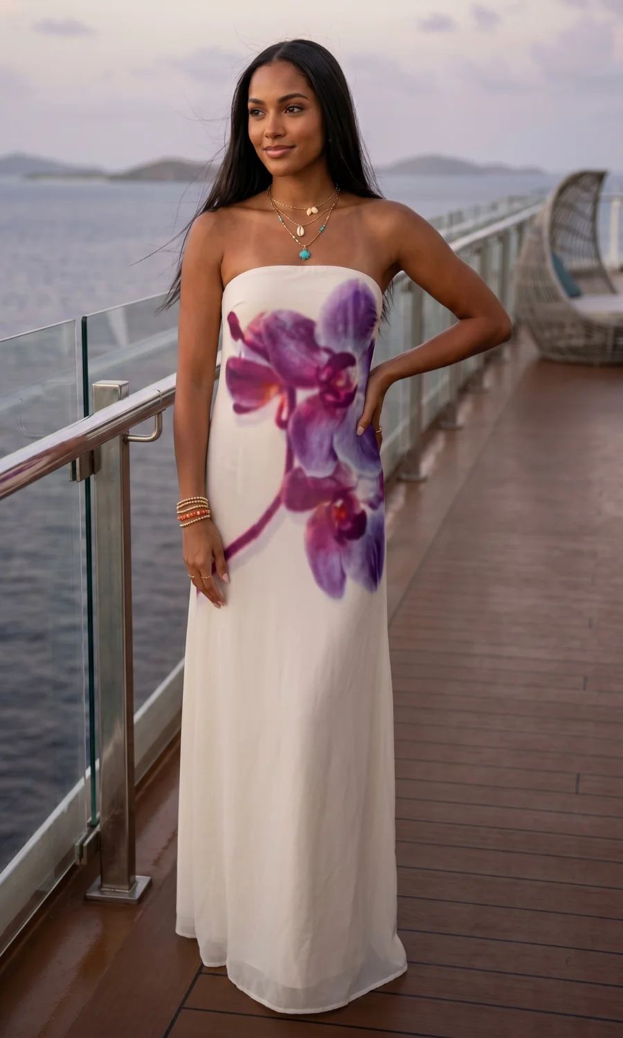 White Strapless Maxi with Bold Floral Print for Chic Cruise Style White Strapless Maxi with Bold Floral Print for Chic Cruise Style — Cruise Dinner Dress 2027