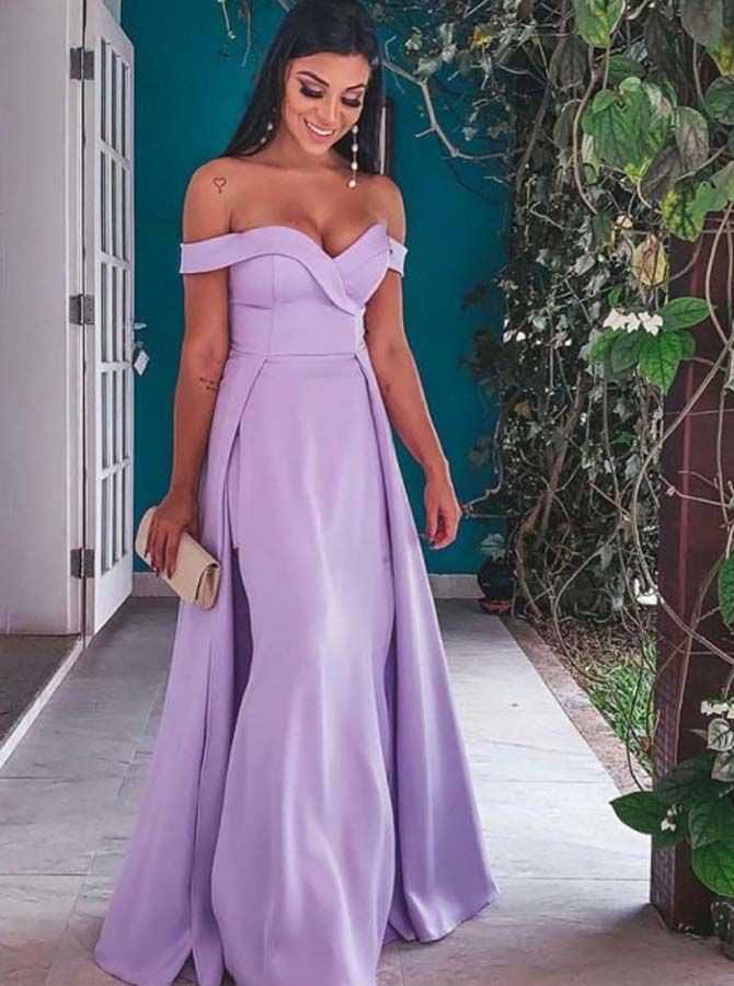 Lilac Off-the-Shoulder Prom Dress with Draped Overlay Lilac Off-the-Shoulder Prom Dress with Draped Overlay — Junior Prom Outfits 2027