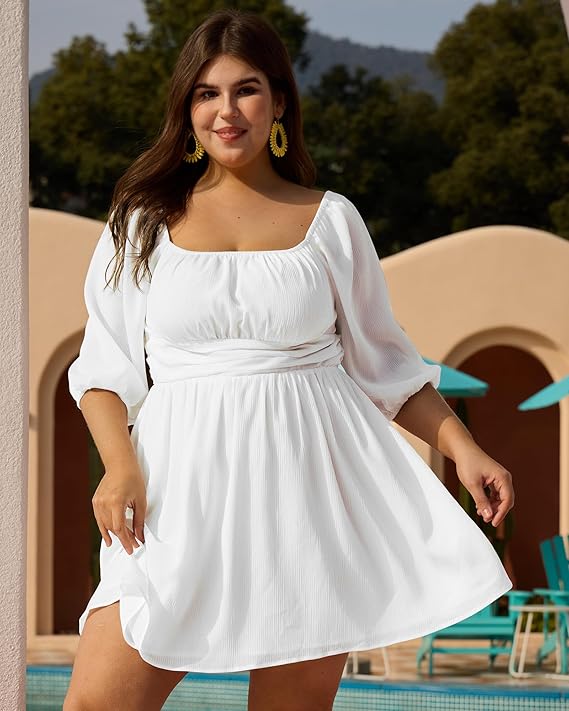 Playful Bridal Event: Puff-Sleeve Textured Mini Dress Playful Bridal Event: Puff-Sleeve Textured Mini Dress — Bride Bachelorette Outfits 2027