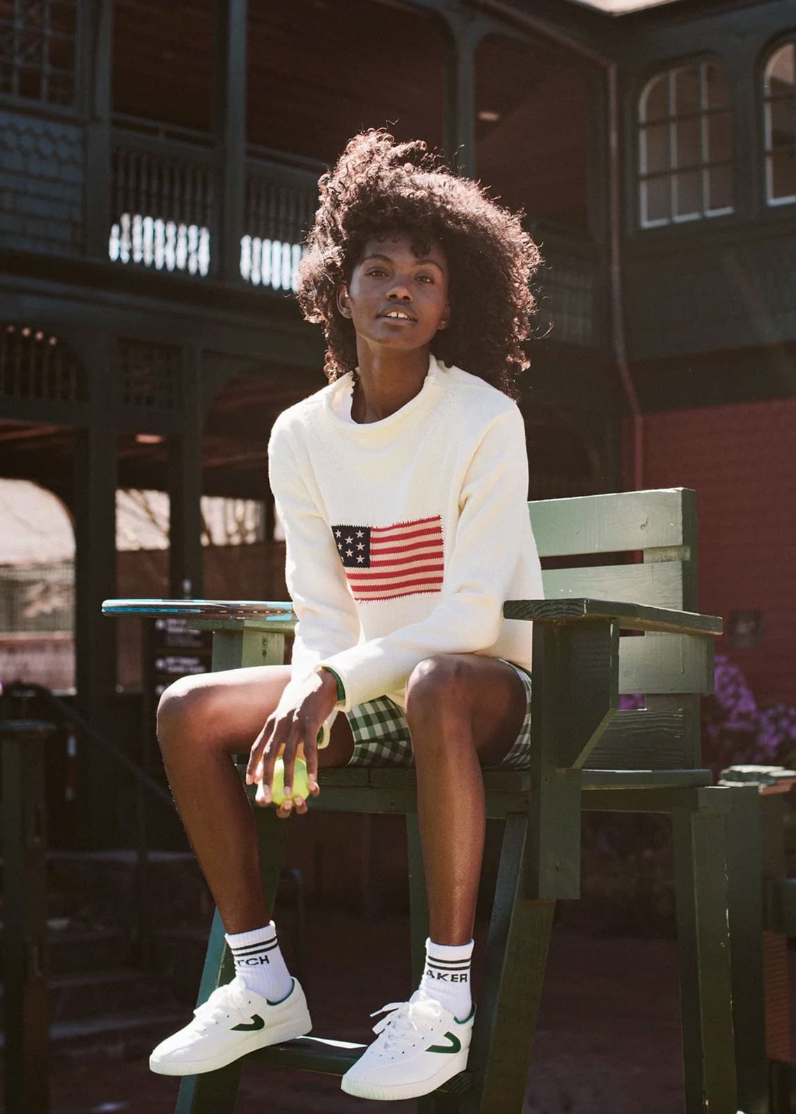 American Flag Knit Sweater with Gingham Shorts American Flag Knit Sweater with Gingham Shorts — Classic Americana Outfits 2027