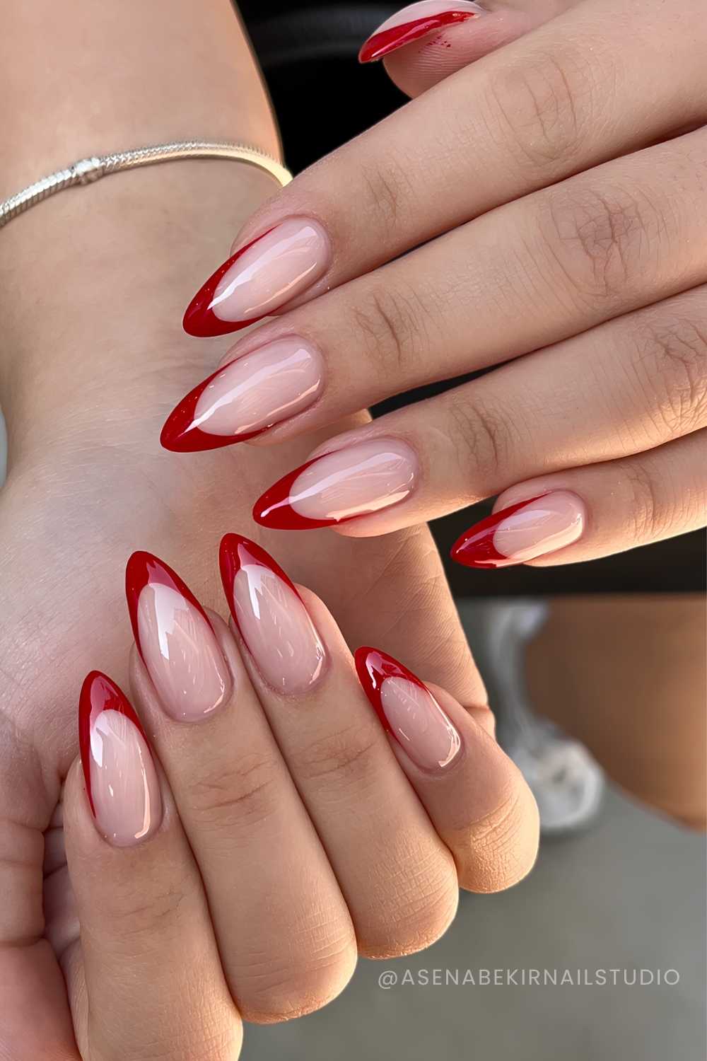 Sharp Red French Medium Stilettos Sharp Red French Medium Stilettos — Cherry Red Nails 2027