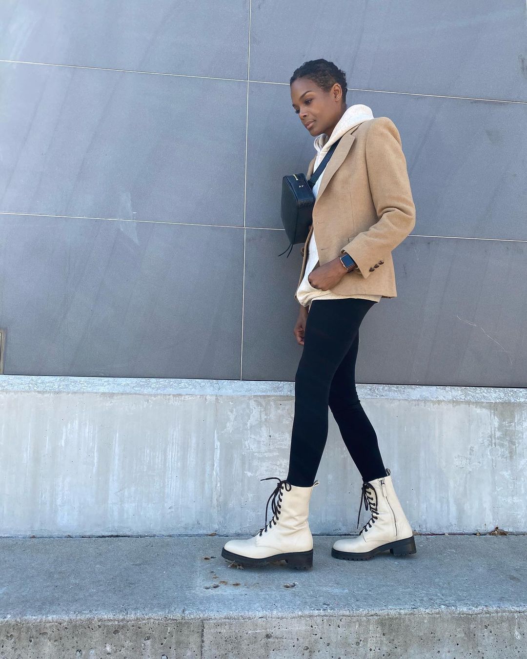 Comfortable Winter Outfit with White Combat Boots and Blazer Comfortable Winter Outfit with White Combat Boots and Blazer — Winter Accessories Outfits 2027