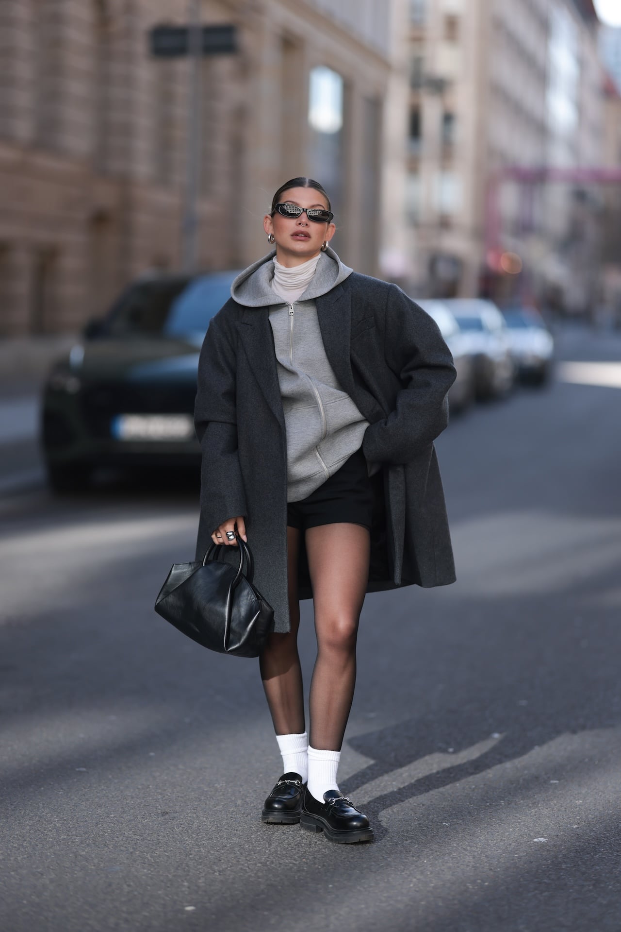 Chunky Loafers and White Socks with an Oversized Grey Coat Chunky Loafers and White Socks with an Oversized Grey Coat — Spring Outfits 2027 with Loafers