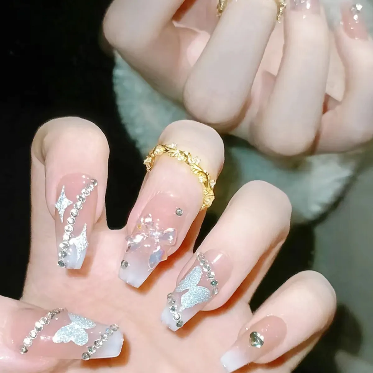 3D Butterfly Pink Ombre Nails 3D Butterfly Pink Ombre Nails — Long Butterfly Coffin Nails 2027