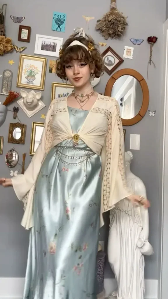 Pale Blue Floral Slip Dress with Lace Kimono Cardigan — Fairycore Outfits 2027