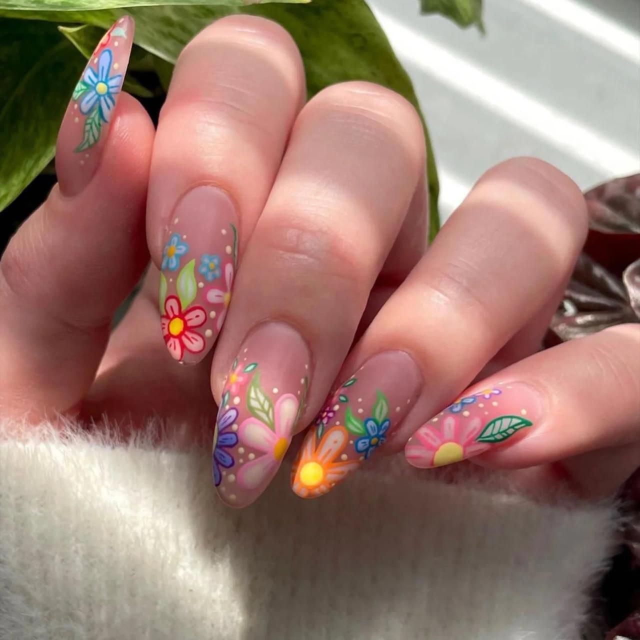 Hand-Painted Floral Designs On All Nails Visual Idea Hand-Painted Floral Designs On All Nails Visual Idea — Long Floral Nails 2027