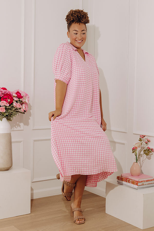 Pink and White Gingham Midi Dress with Puff Sleeves — Easter Dresses 2027