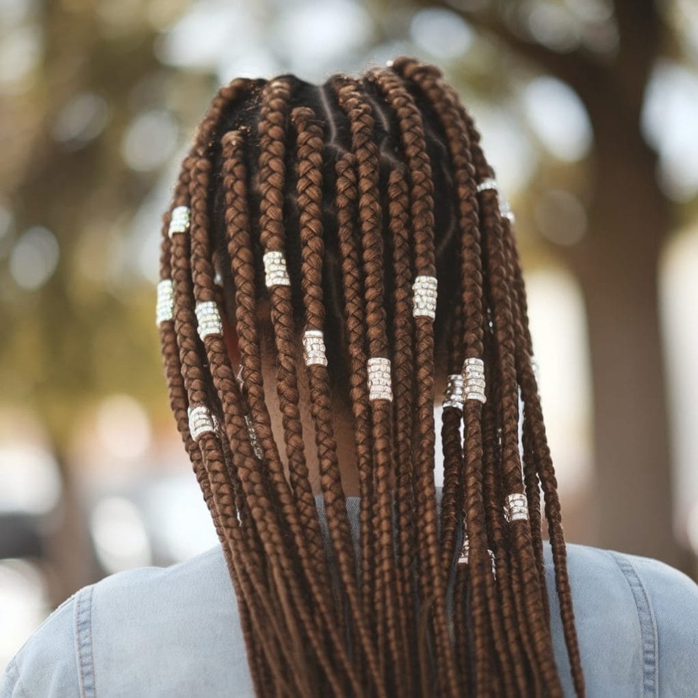 Mid-Back Vibrant Light Brown Braids With Beads — Knotless Braids 2027 for Prom