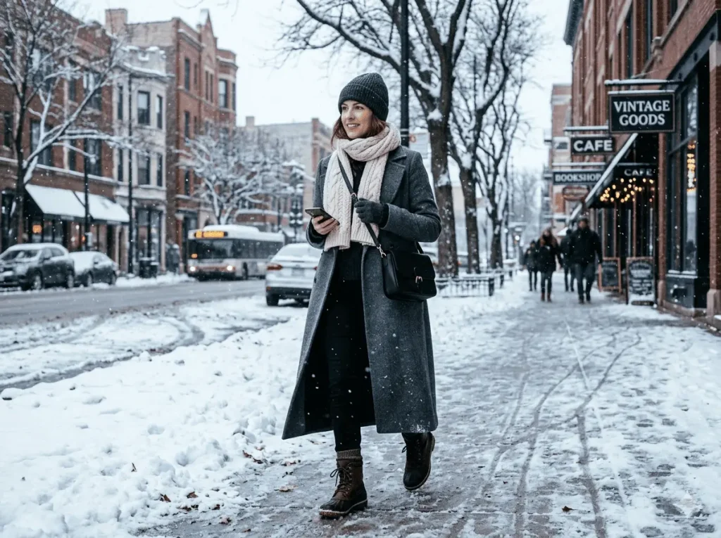 Cozy Urban Winter: Long Wool Coat and Beanie Cozy Urban Winter: Long Wool Coat and Beanie — Chicago Outfits 2027