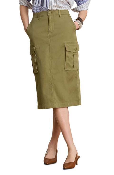 Olive Green Midi Cargo Skirt with Pencil Silhouette — Cargo Skirts 2027