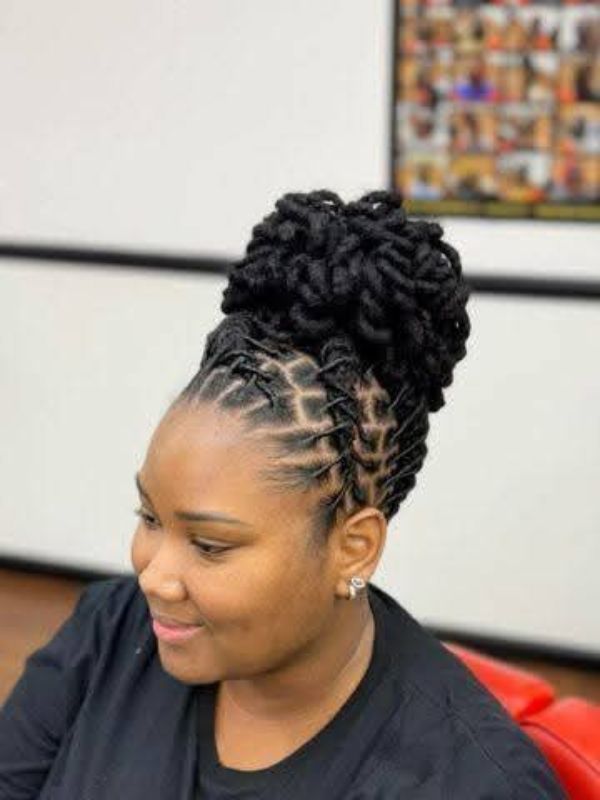 Thick Locs Updo with Geometric Parting Thick Locs Updo with Geometric Parting — Loc Styles 2027 for Women Over 50