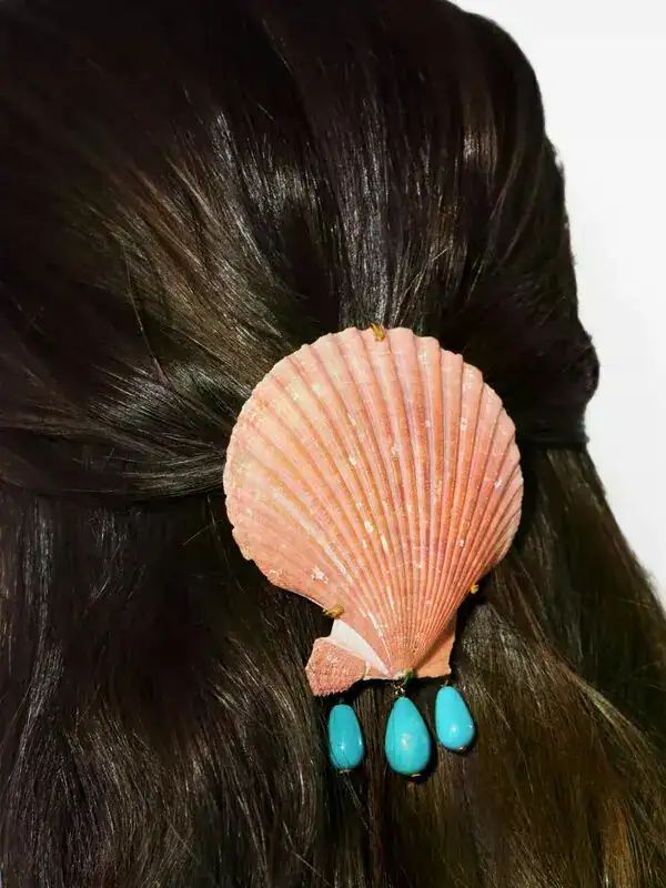 Mid-Back Length Seashell Barrette on Thick Dark Brown Hair — Barrette Hairstyles 2027